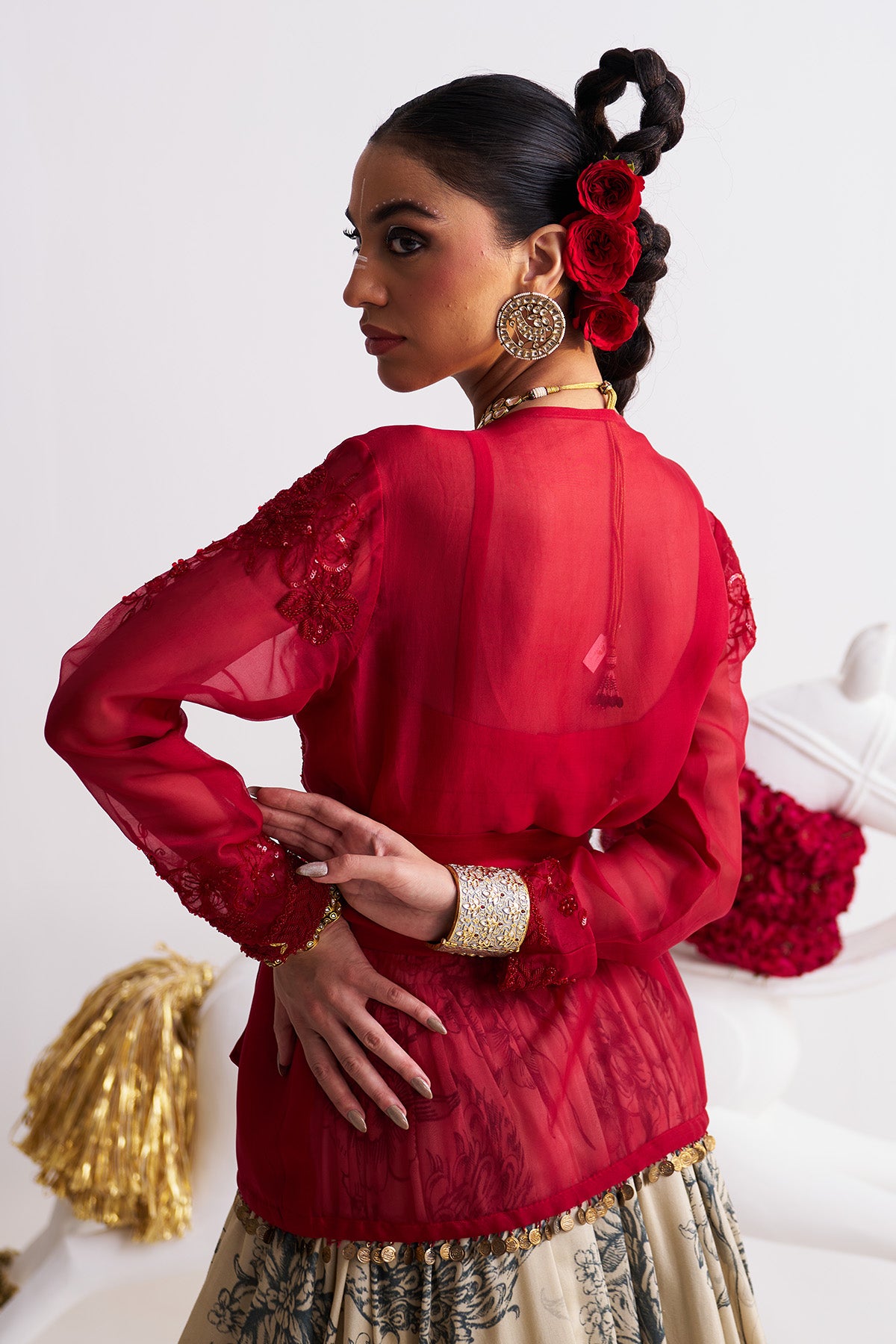 Wrap shirt with lehenga