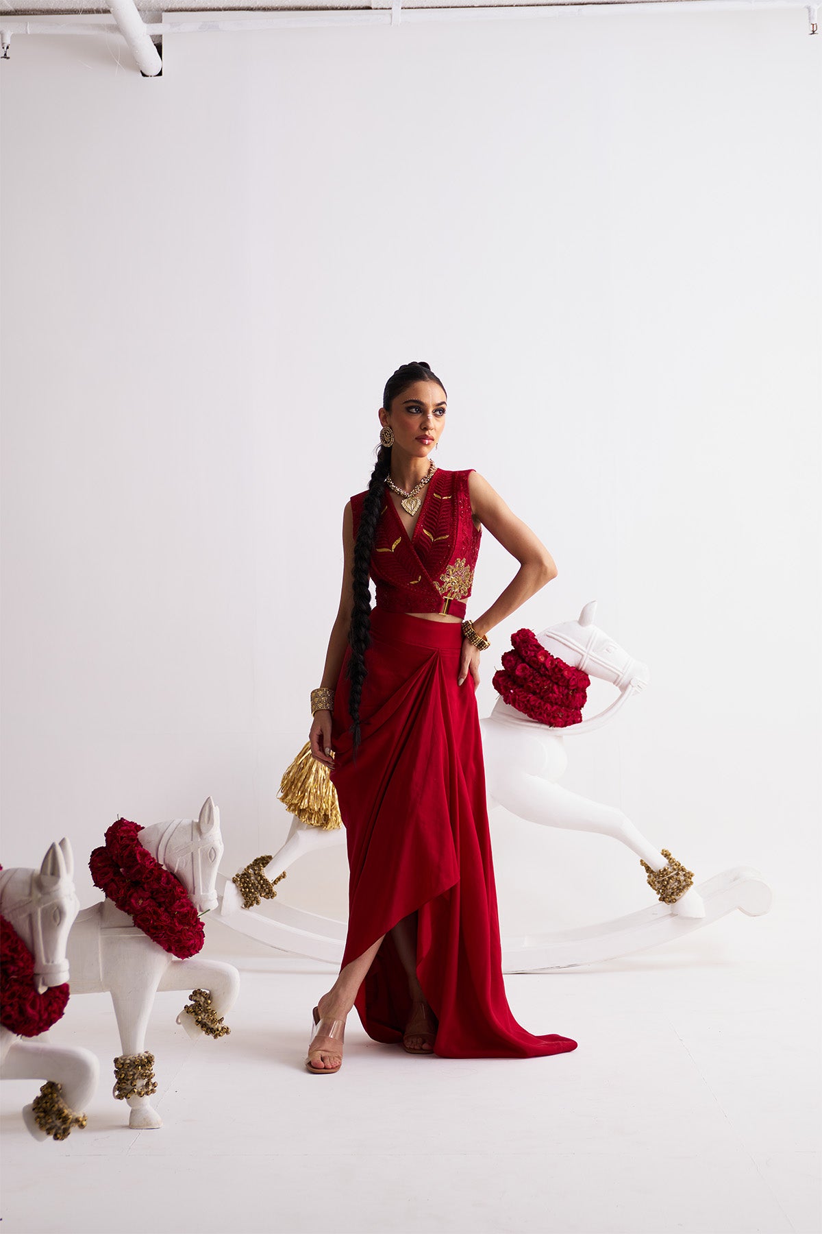 Wrap top with draped skirt
