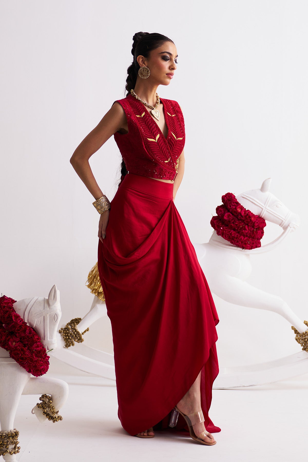 Wrap top with draped skirt