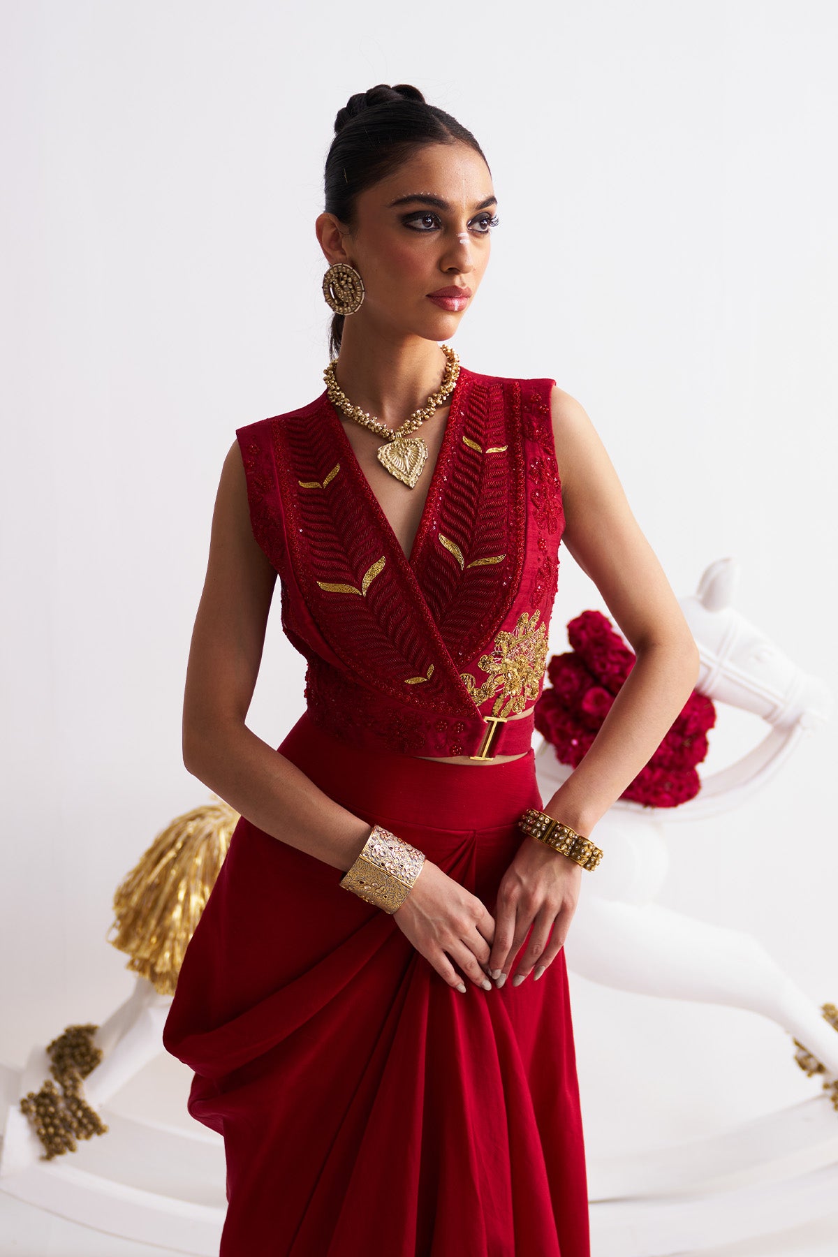 Wrap top with draped skirt
