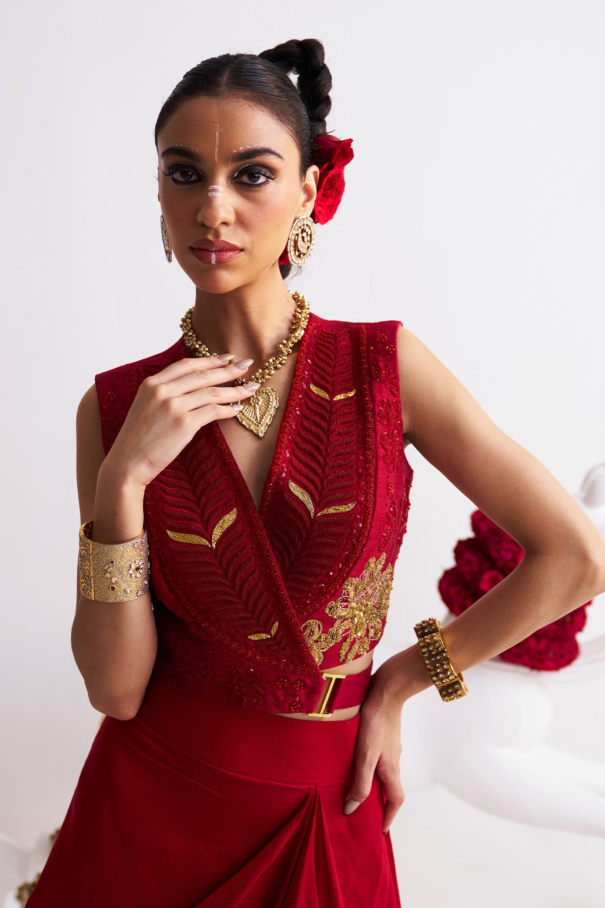 Wrap top with draped skirt
