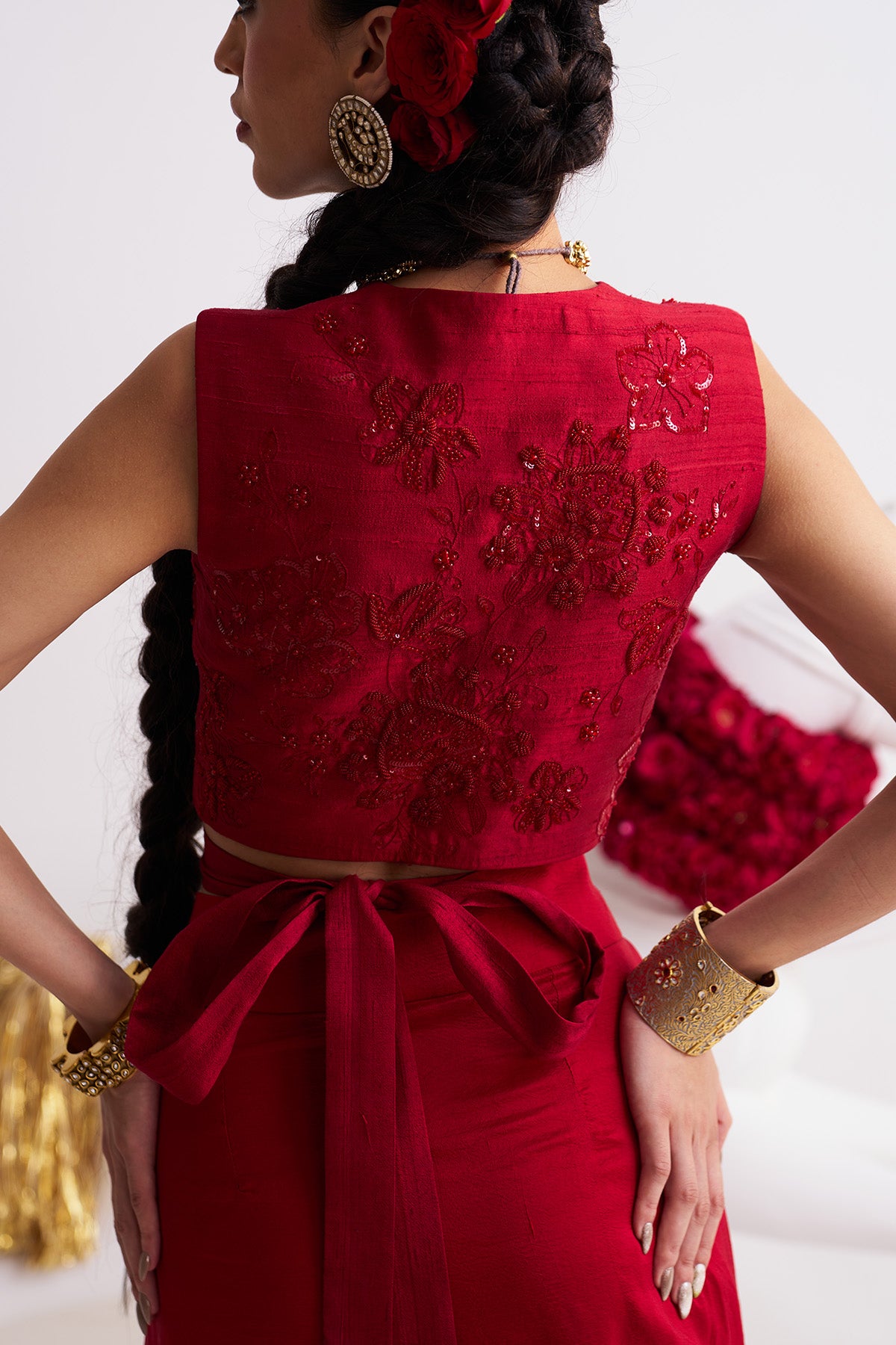 Wrap top with draped skirt
