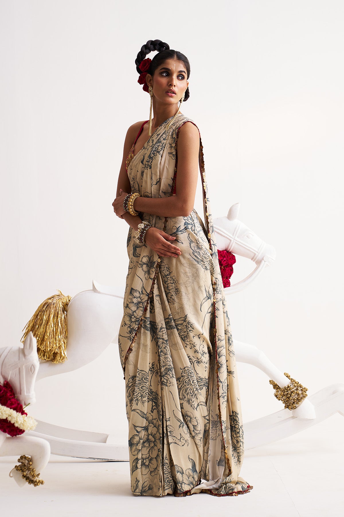 Scarlet bloom Drape saree
