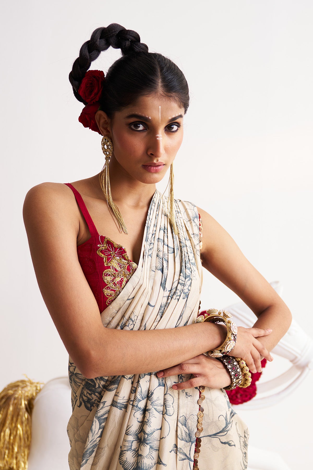 Scarlet bloom Drape saree