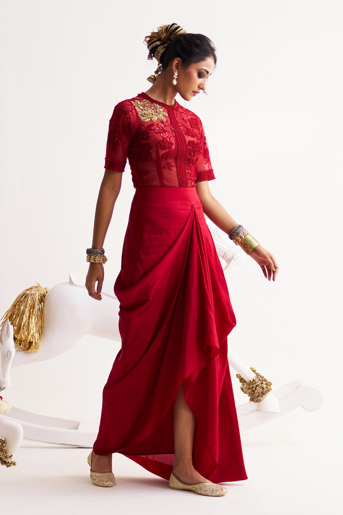 Bodysuit with draped skirt