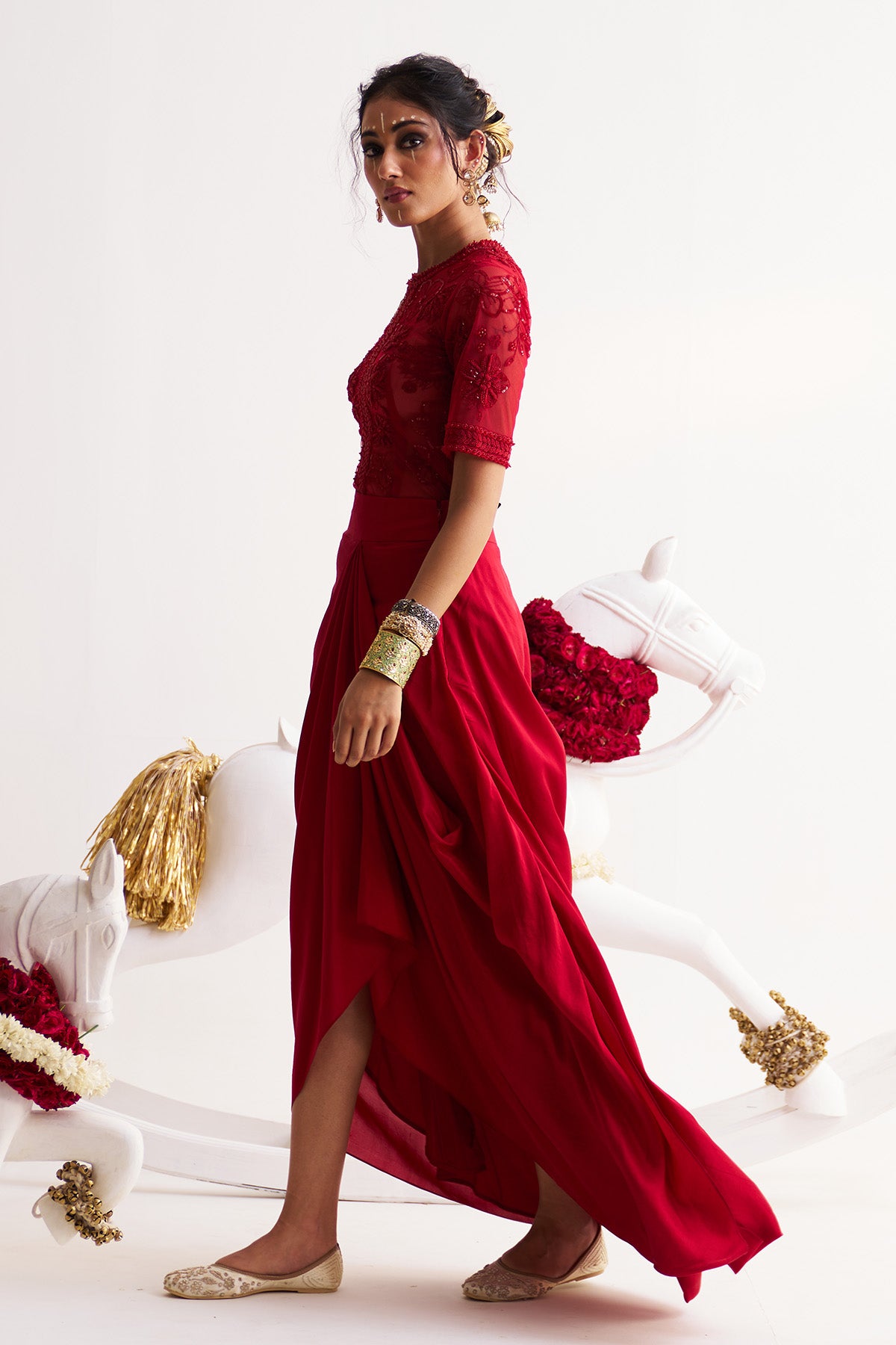 Bodysuit with draped skirt