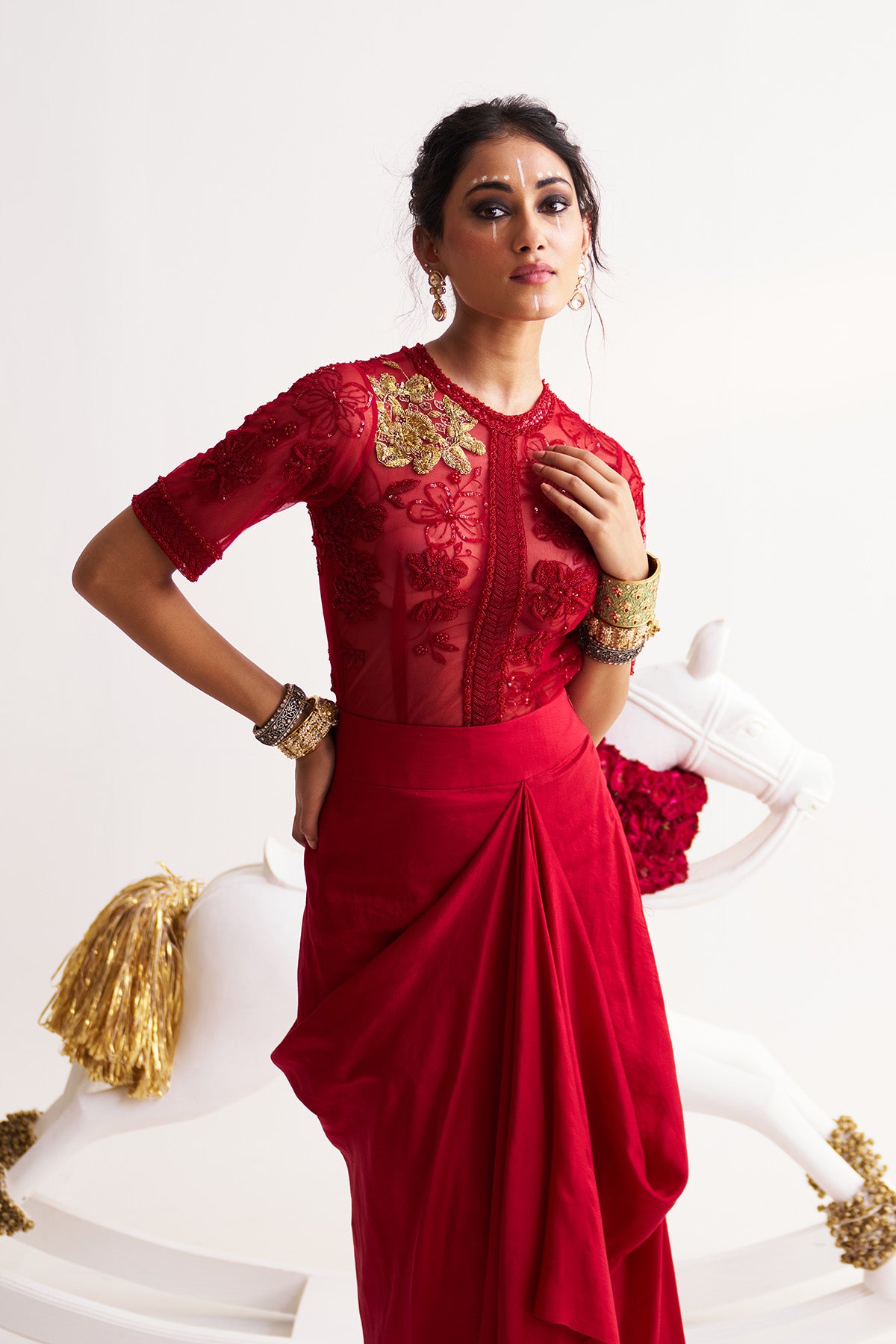 Bodysuit with draped skirt