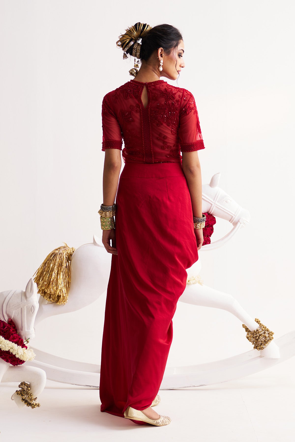 Bodysuit with draped skirt