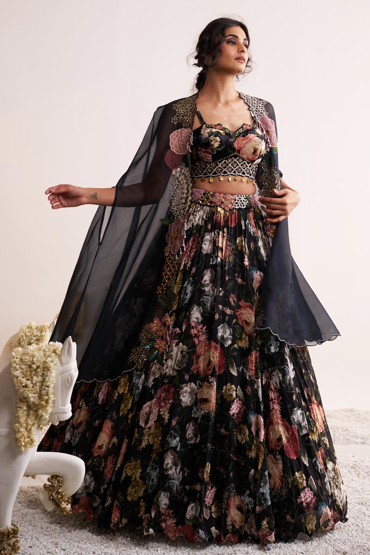 Guldavari cape and lehenga set