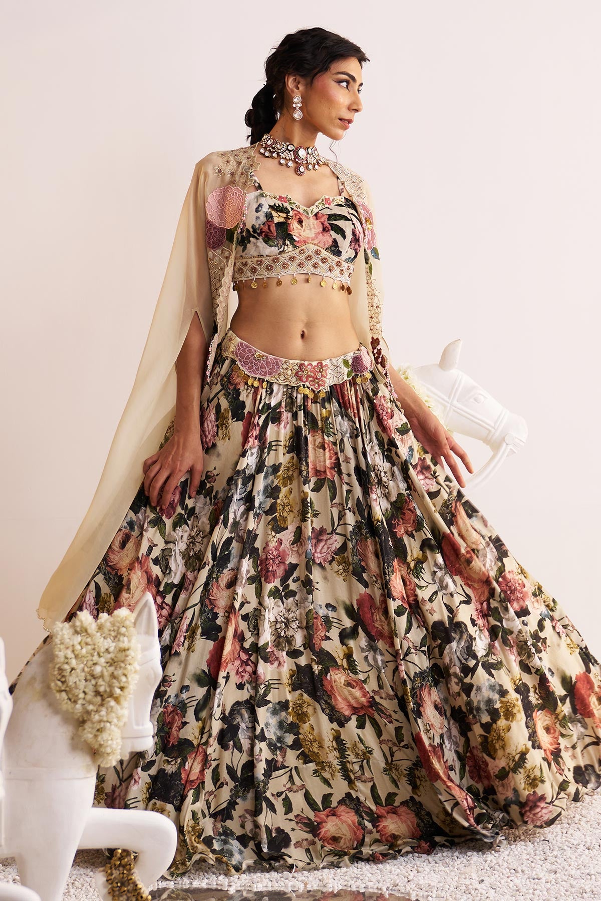Guldavari cape and lehenga set