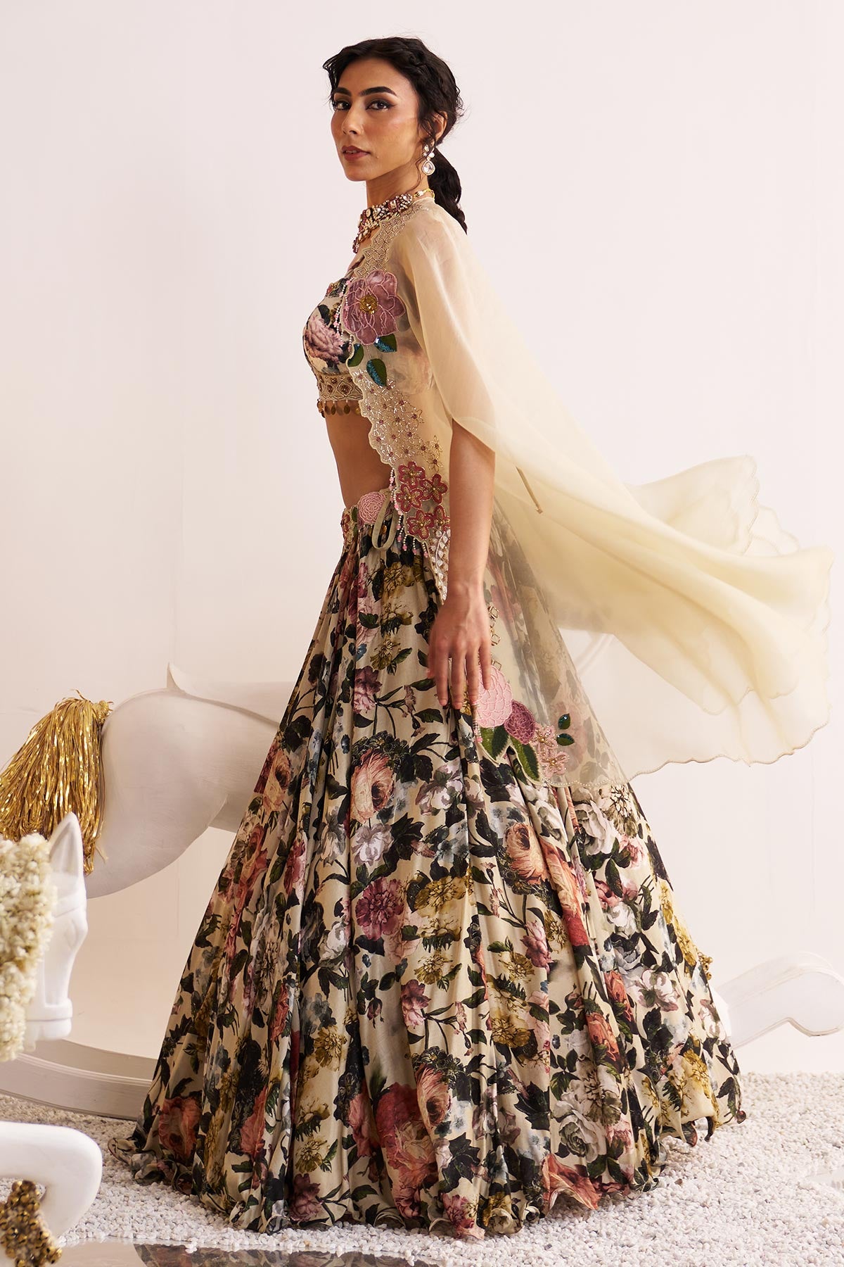 Guldavari cape and lehenga set