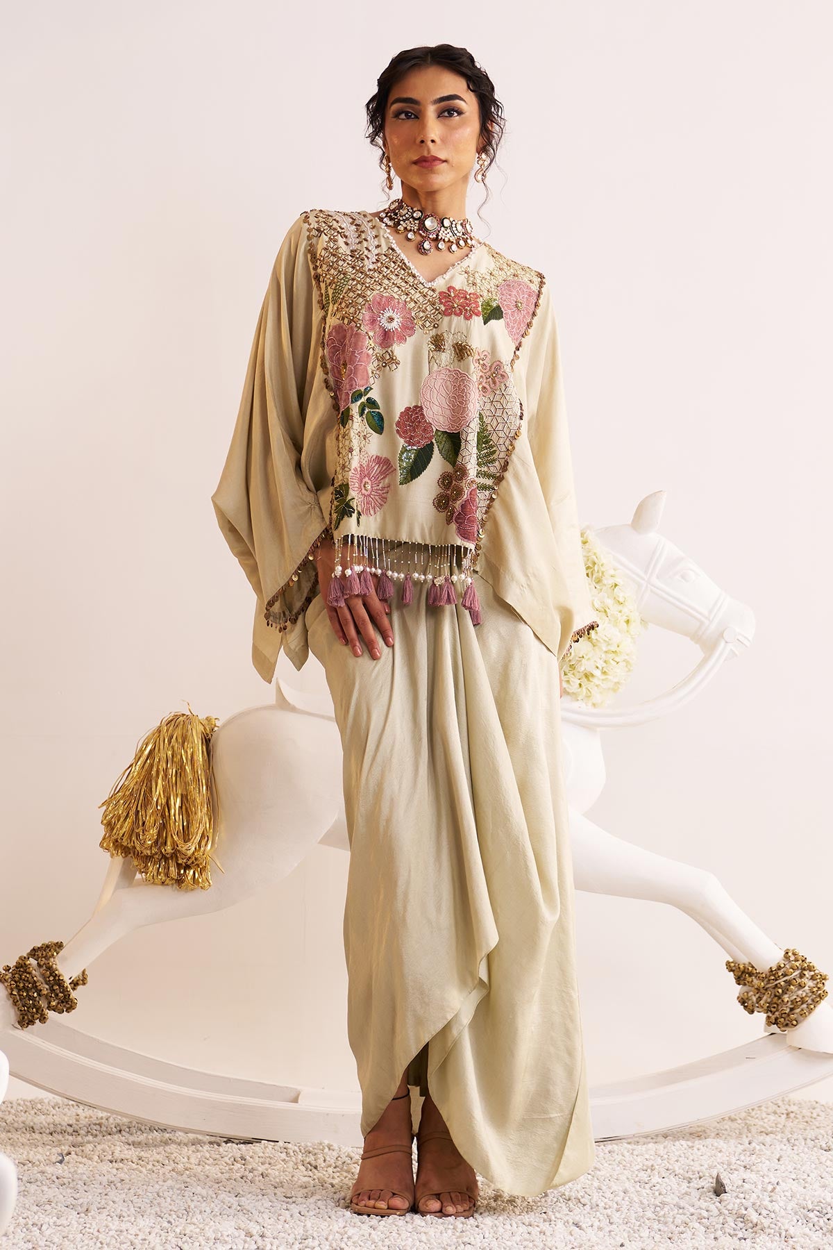 Gardenia cape and drape skirt