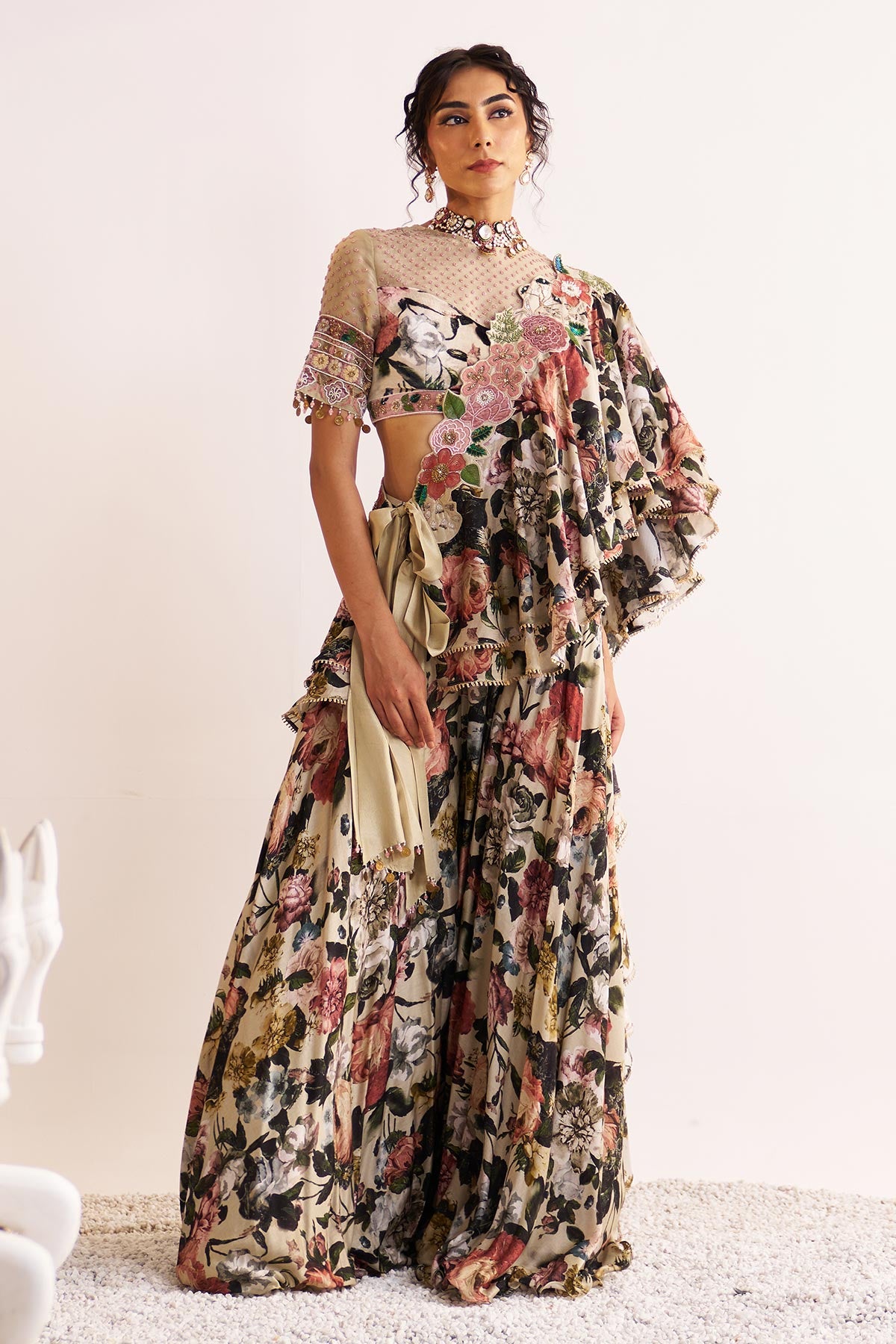 Gulnaar ruffle drape and sharara set