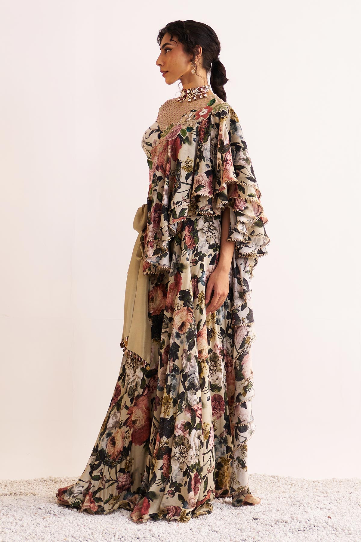 Gulnaar ruffle drape and sharara set