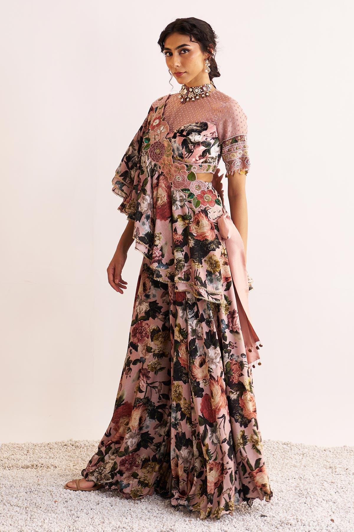 Gulnaar ruffle drape and sharara set