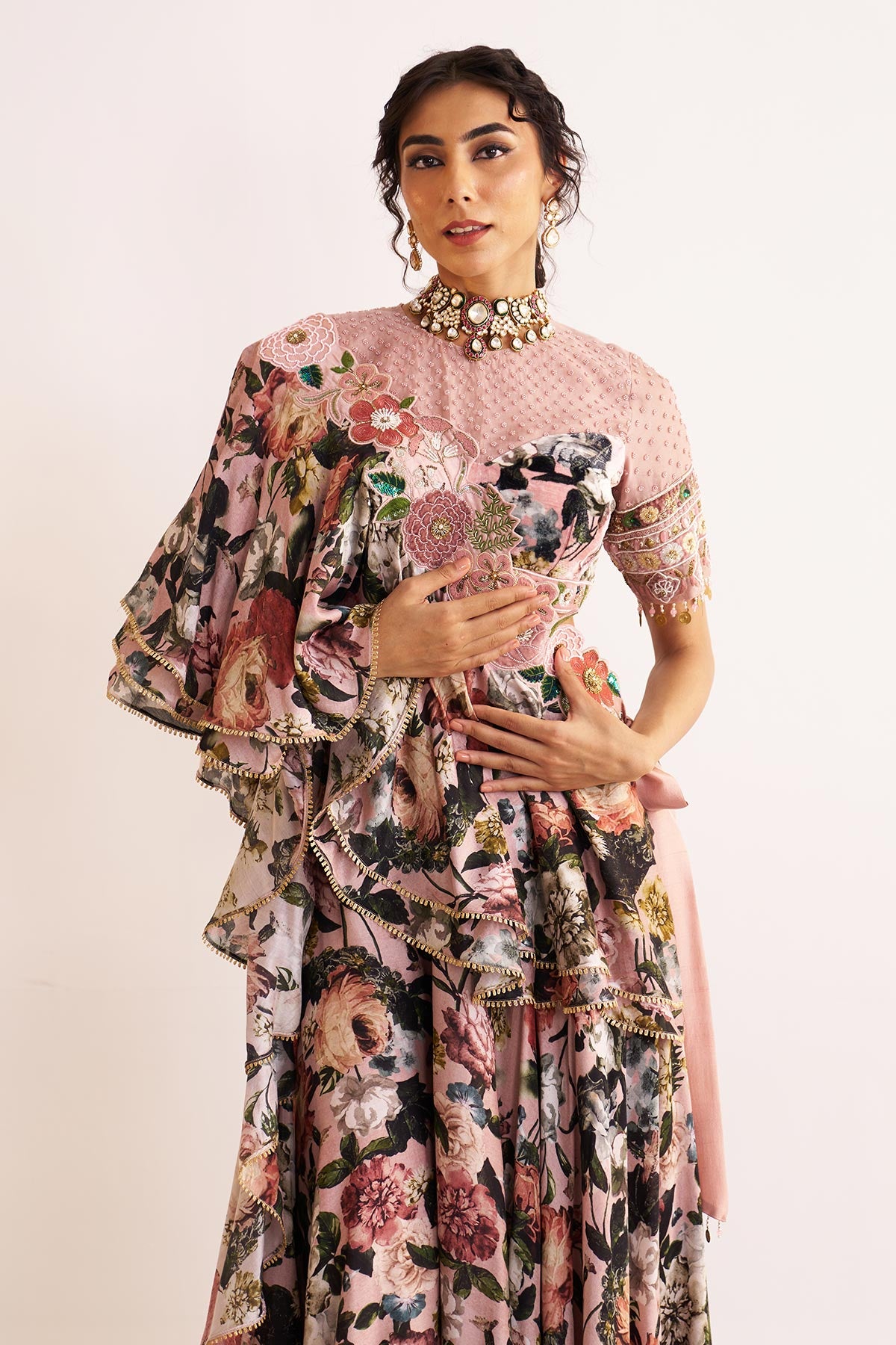 Gulnaar ruffle drape and sharara set