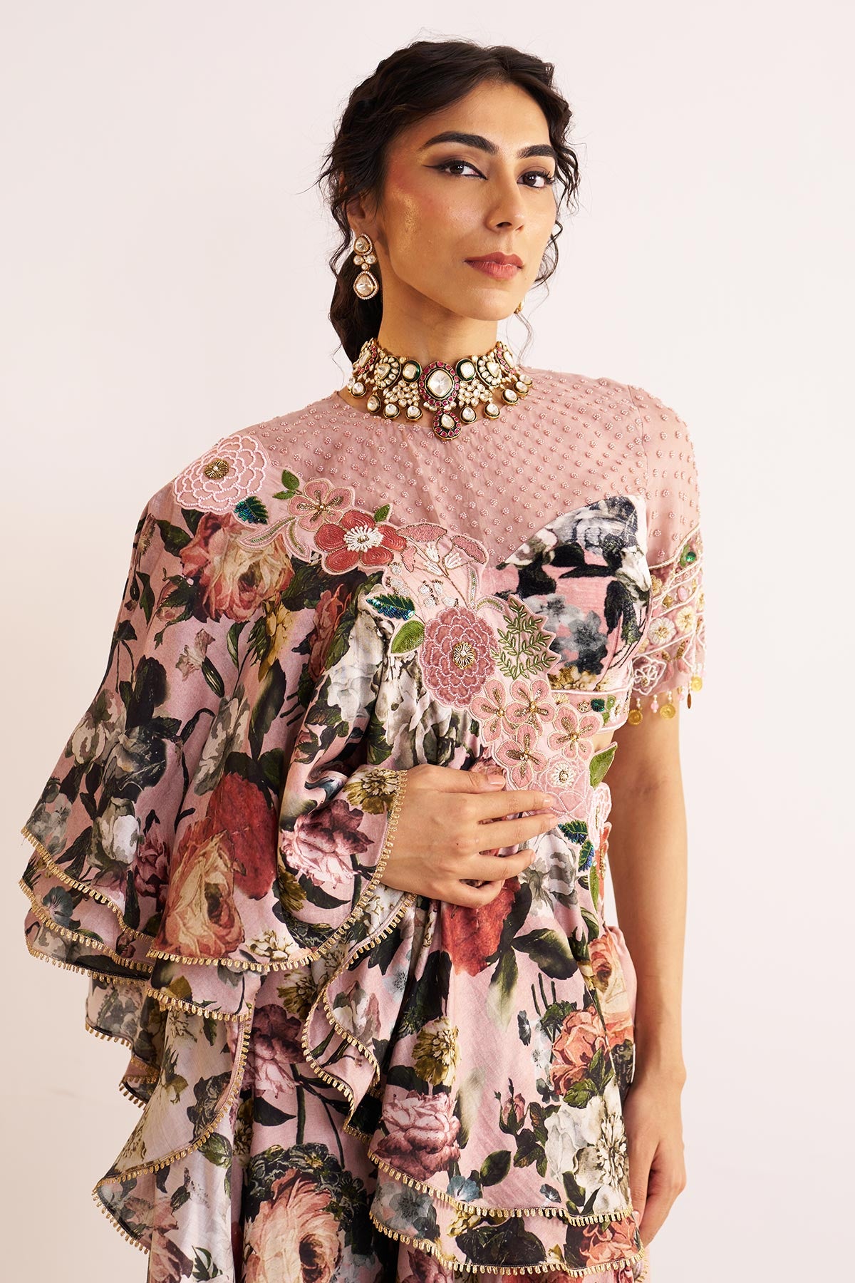 Gulnaar ruffle drape and sharara set