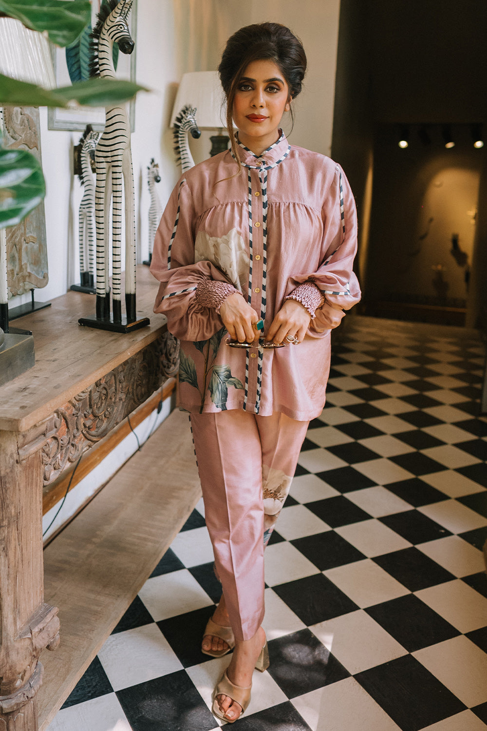 Mehal in Gather cuff detail shirt with narrow pants