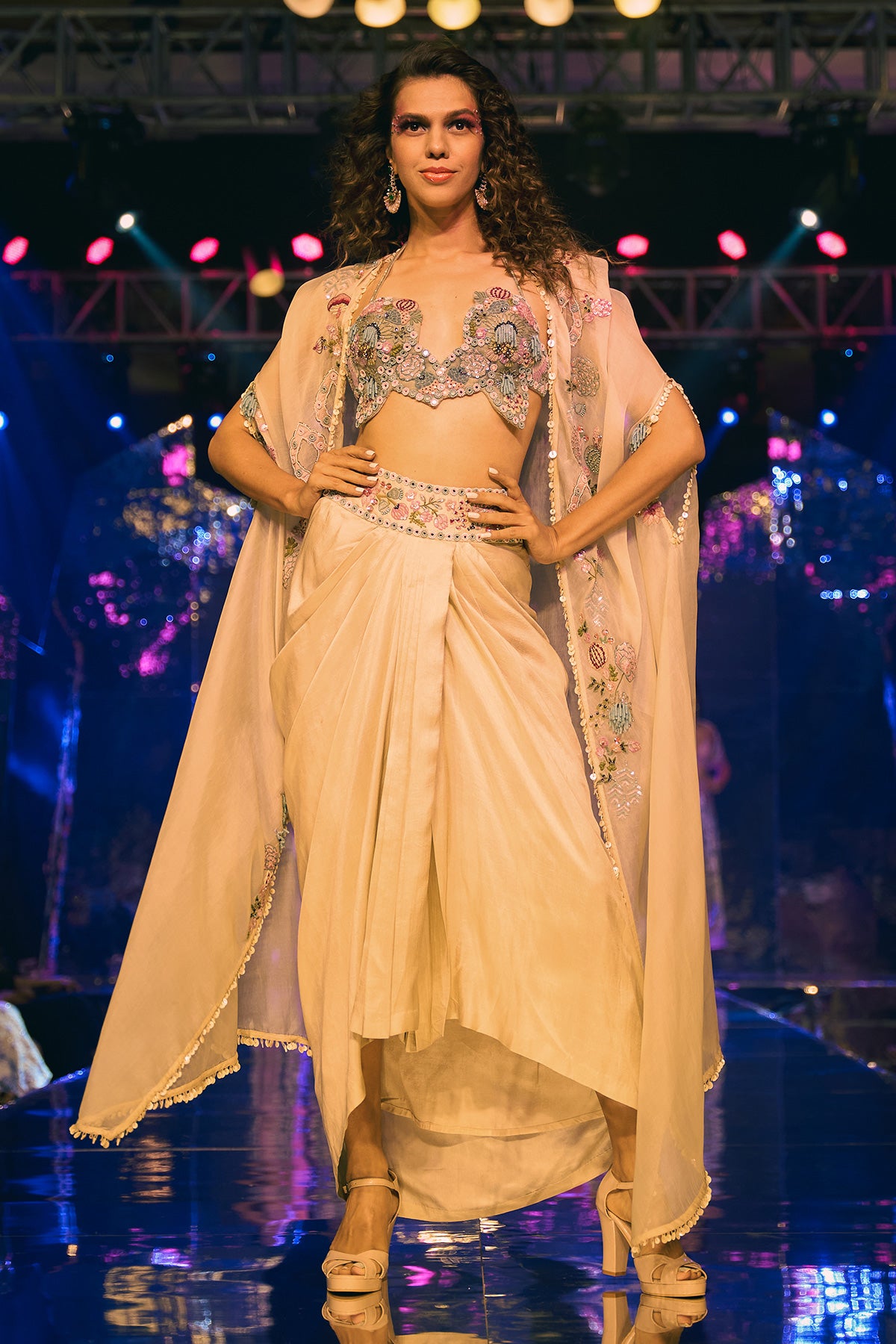 Drape Skirt, Bustier And Cape Set