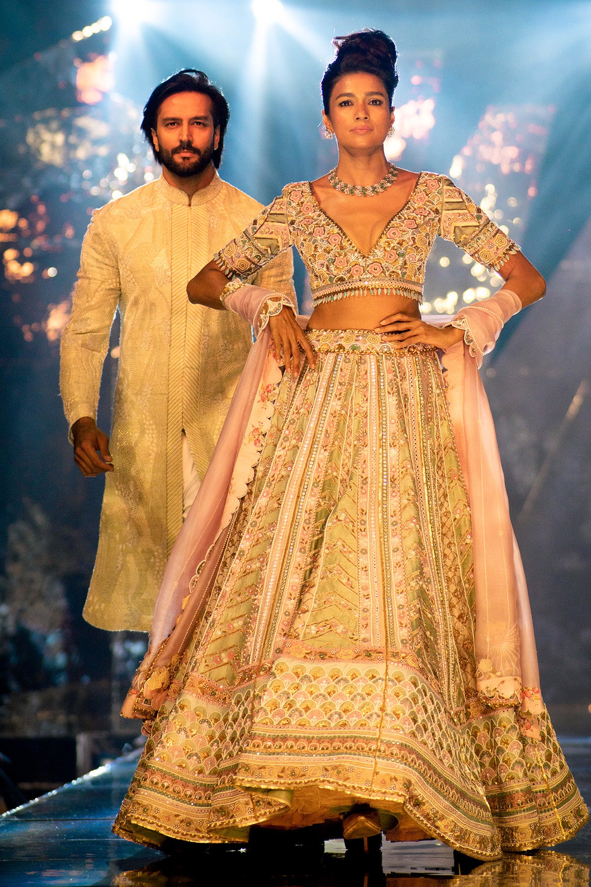 CHEVRON GRID LEHENGA