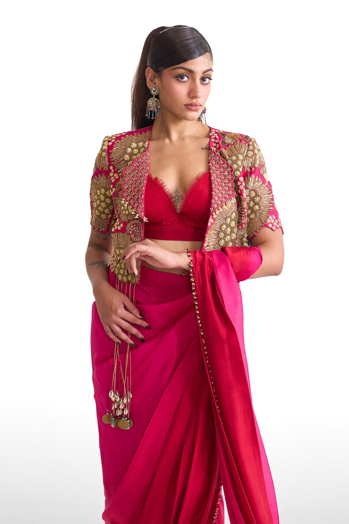 Dancing rays Saree with crop blazer set