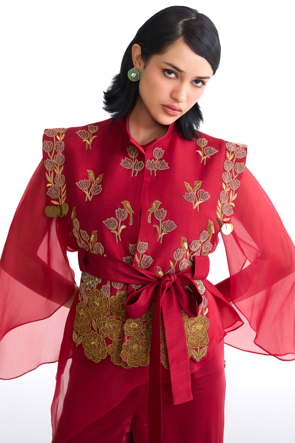 Flower story Tie up jacket & garara set
