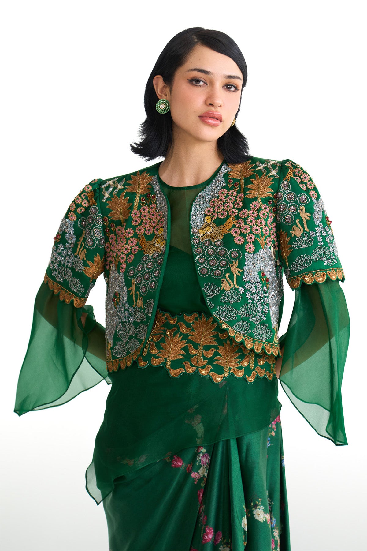 Forest bloom jacket & drape skirt set