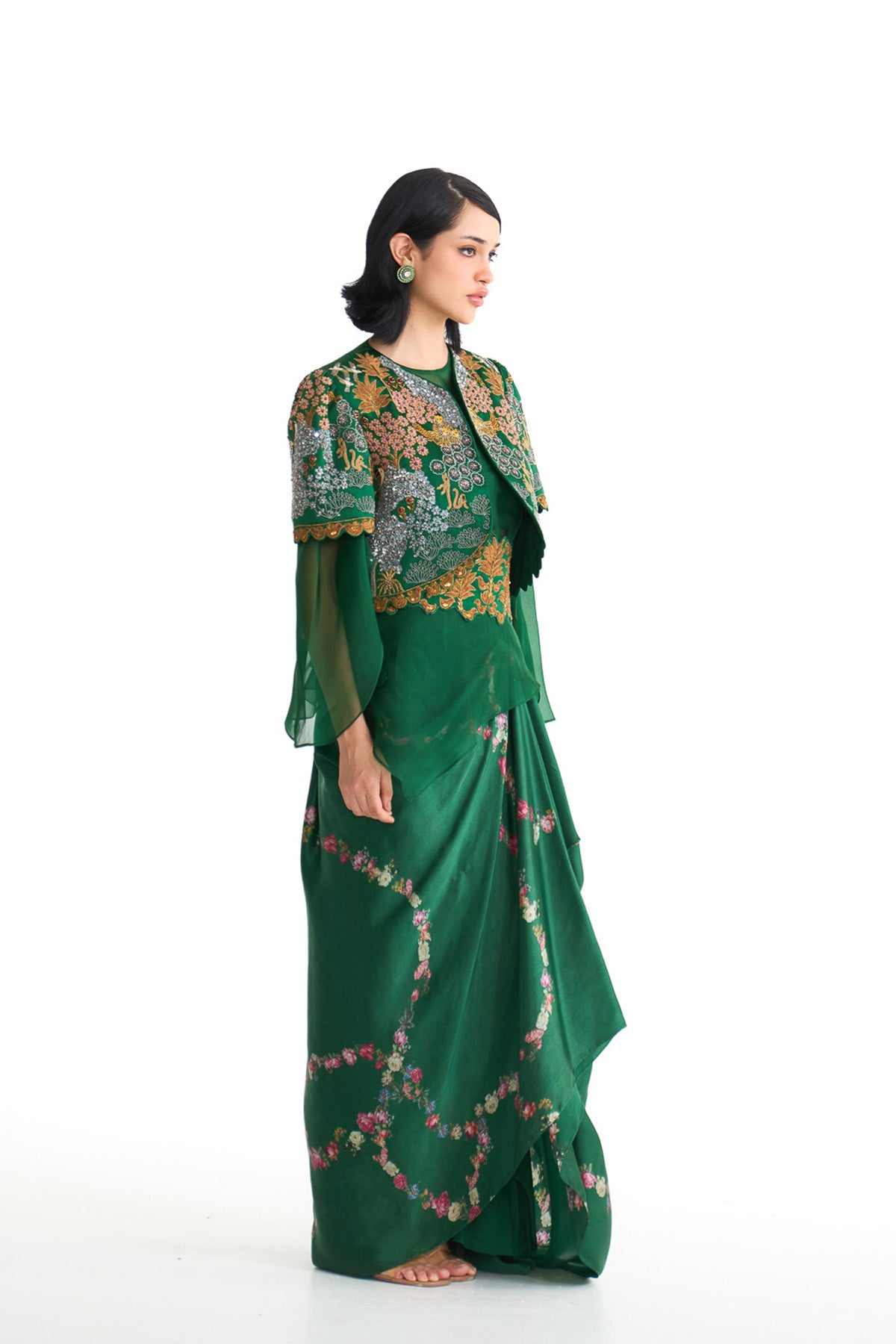 Forest bloom jacket & drape skirt set