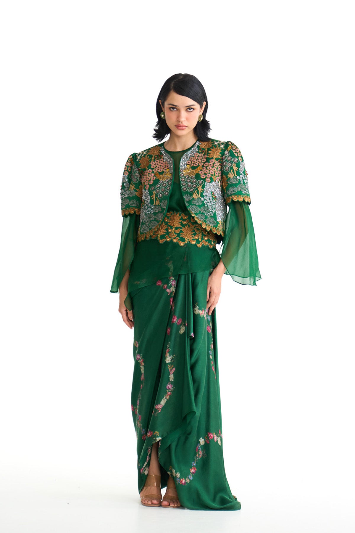 Forest bloom jacket & drape skirt set