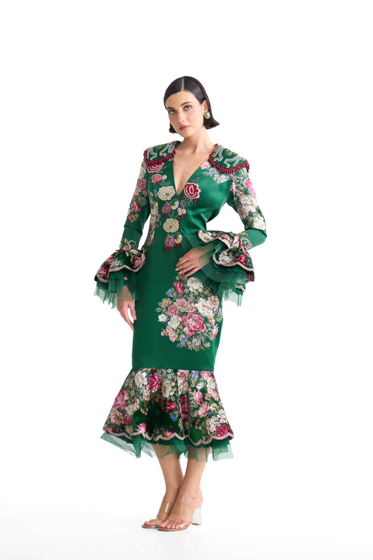 French rose BODYCON full sleeve DRESS