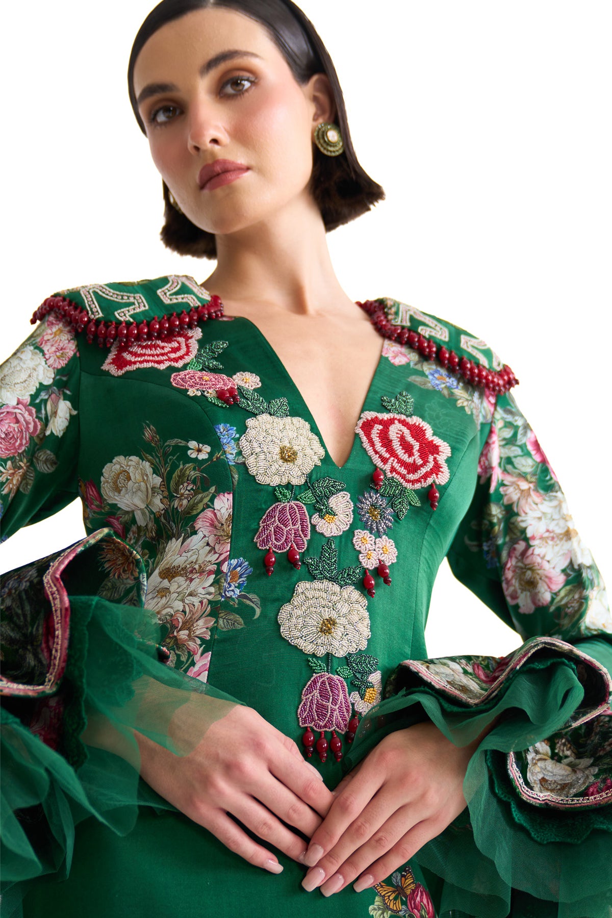 French rose BODYCON full sleeve DRESS
