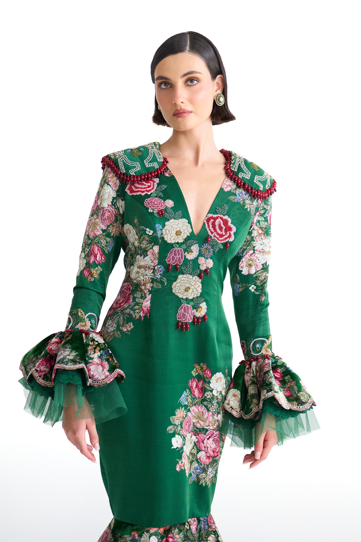 French rose BODYCON full sleeve DRESS