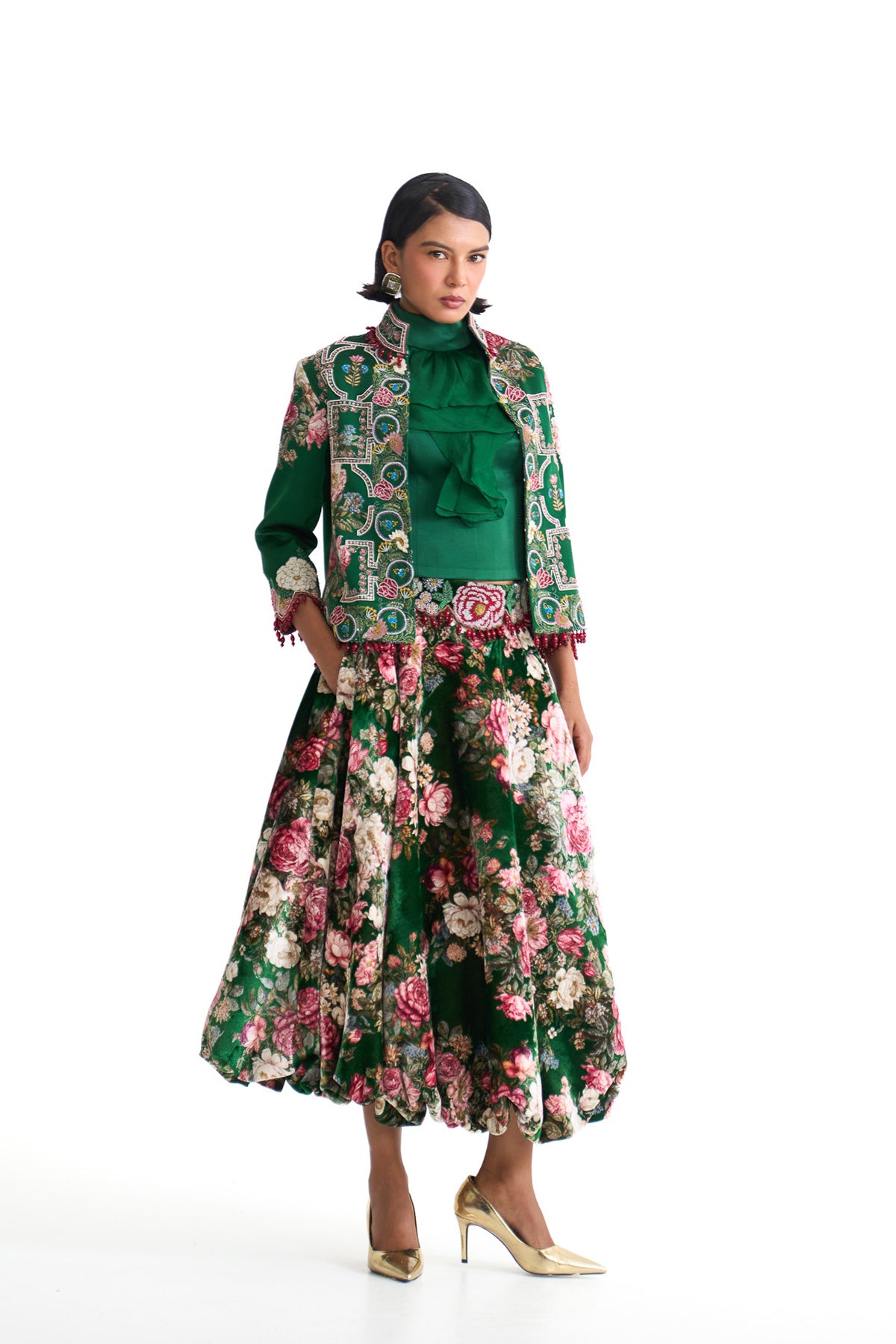 French rose jacket & balloon skirt set