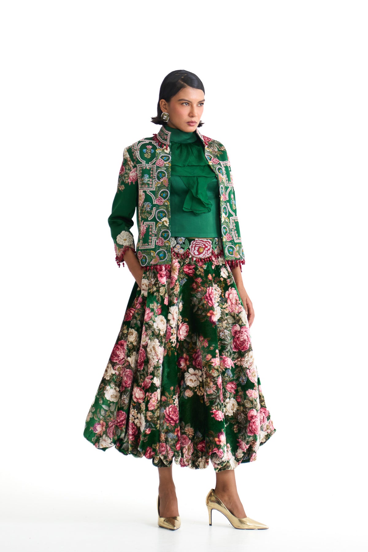 French rose jacket & balloon skirt set