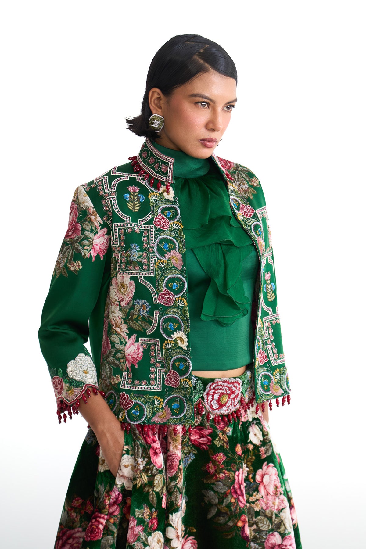 French rose jacket & balloon skirt set