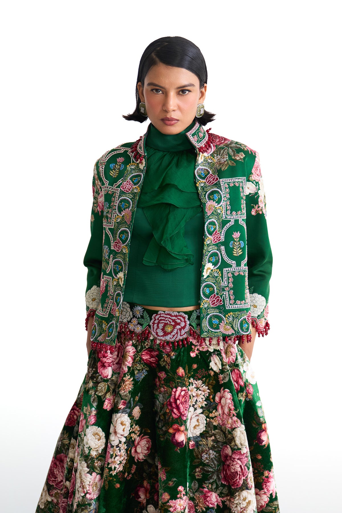 French rose jacket & balloon skirt set