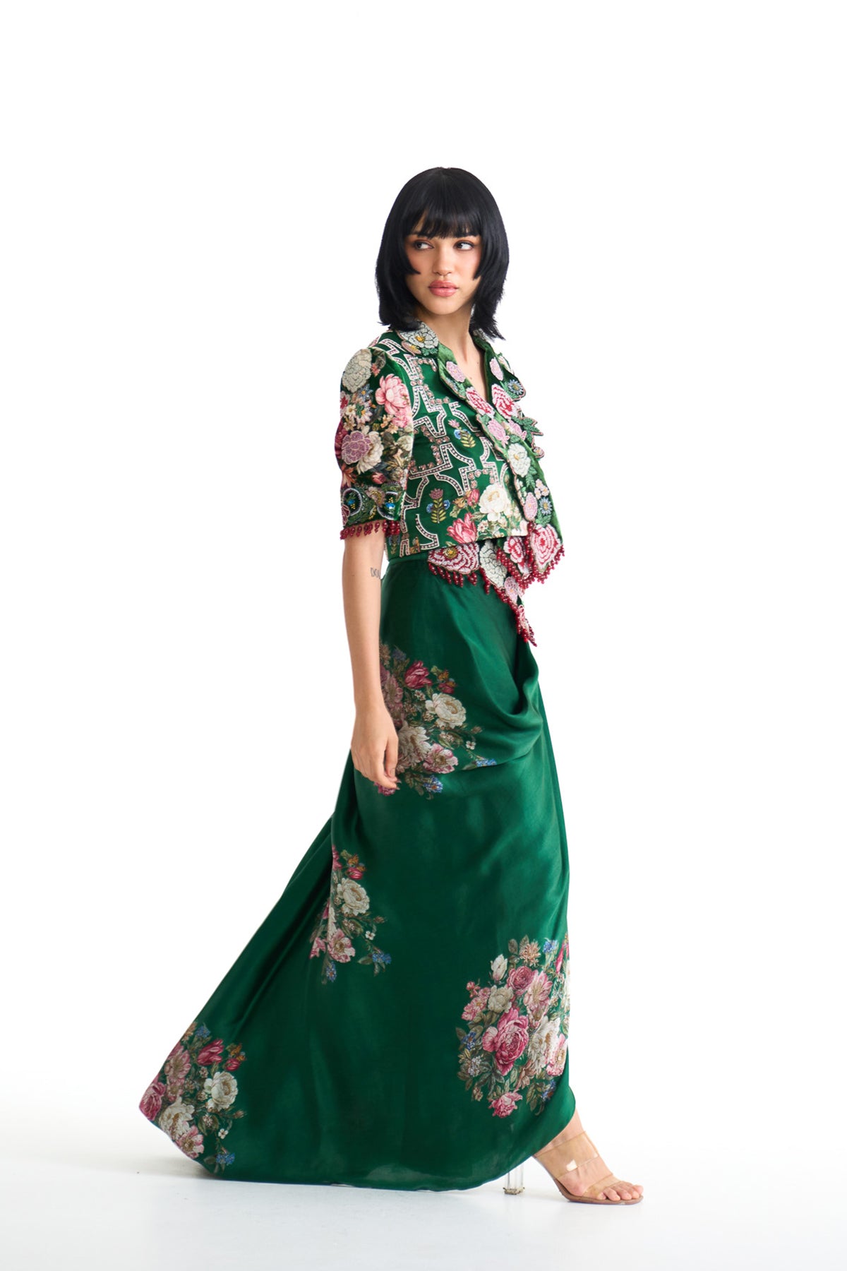 French rose overlap jacket set