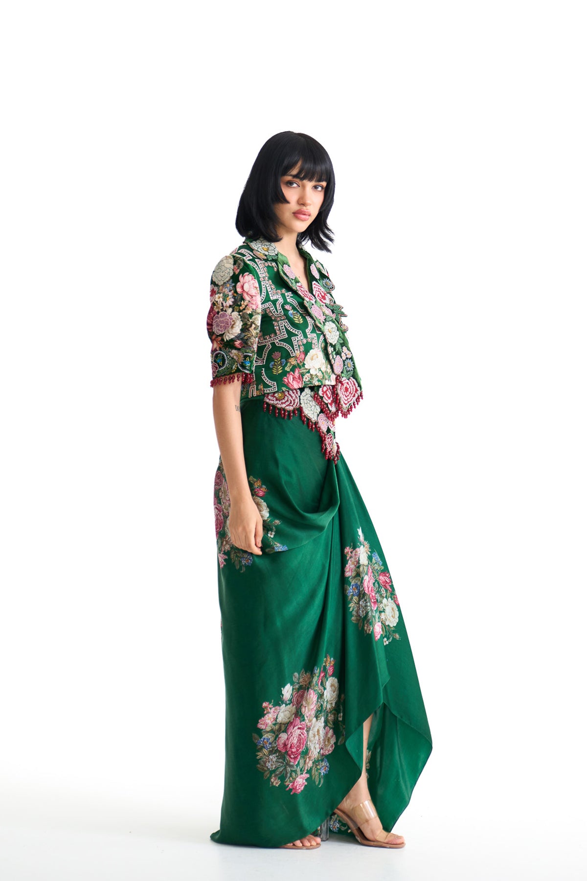 French rose overlap jacket set
