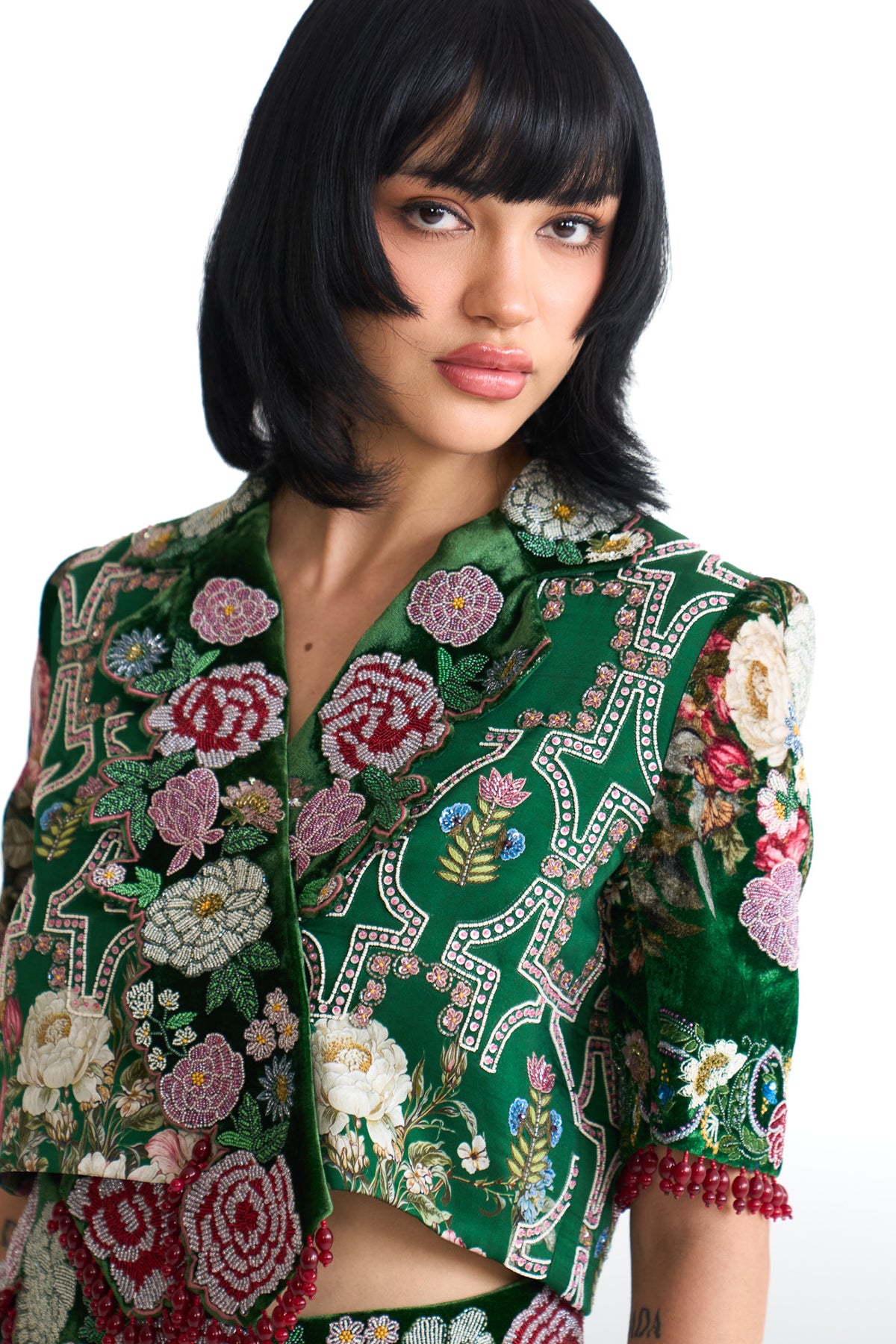 French rose overlap jacket set