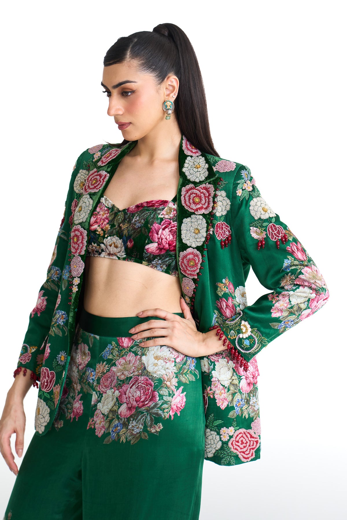 French rose blazer pant set