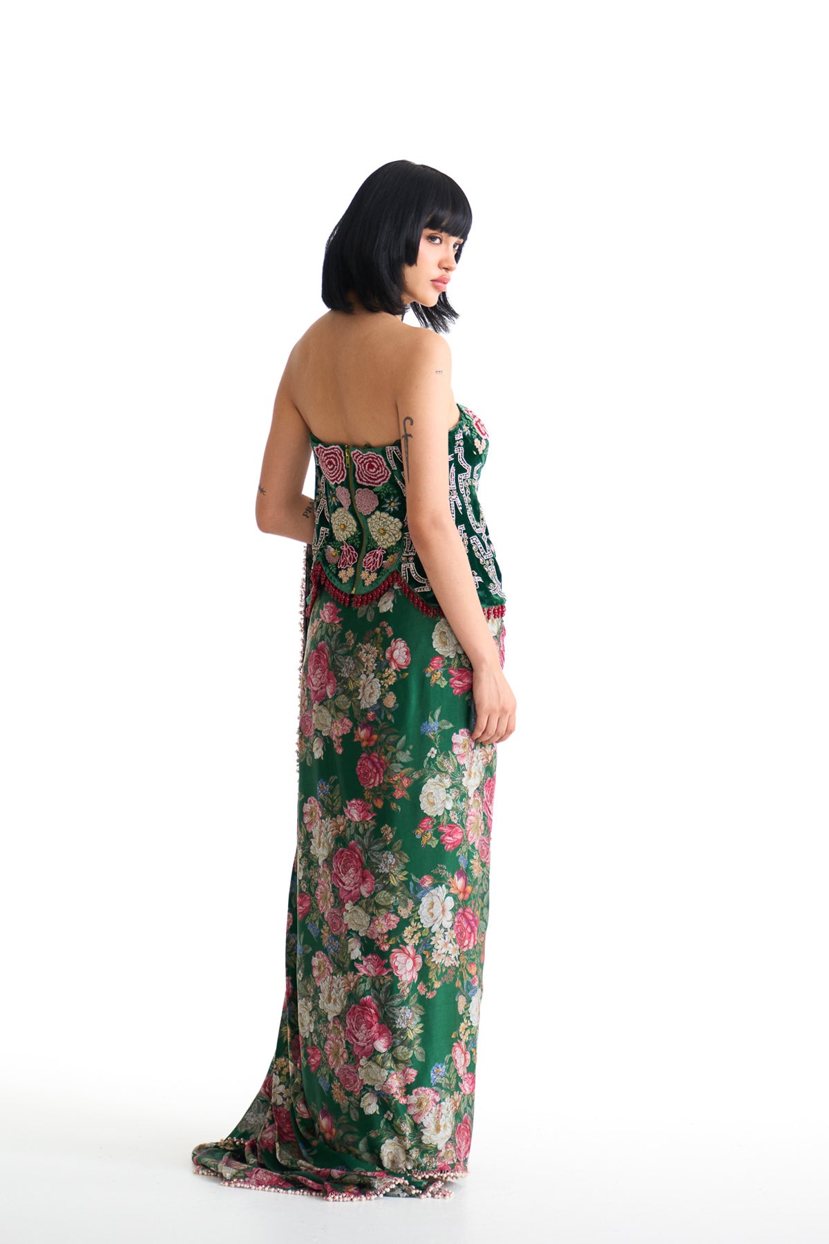 French rose corset saree set