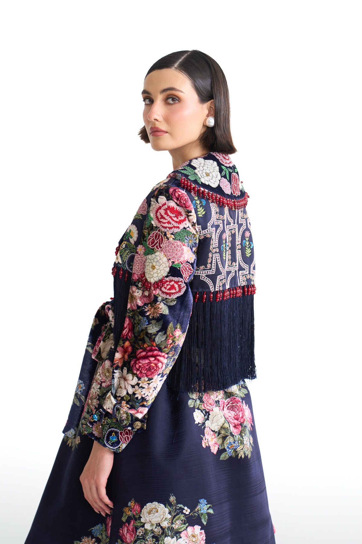 French rose trench coat skirt set