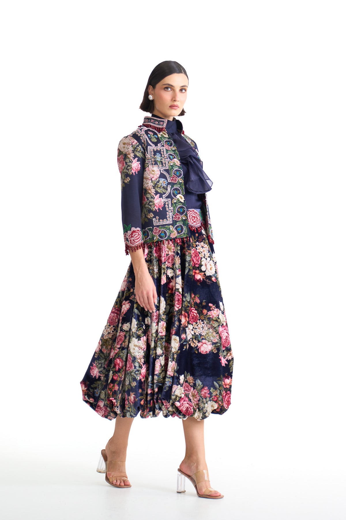 French rose jacket & balloon skirt set