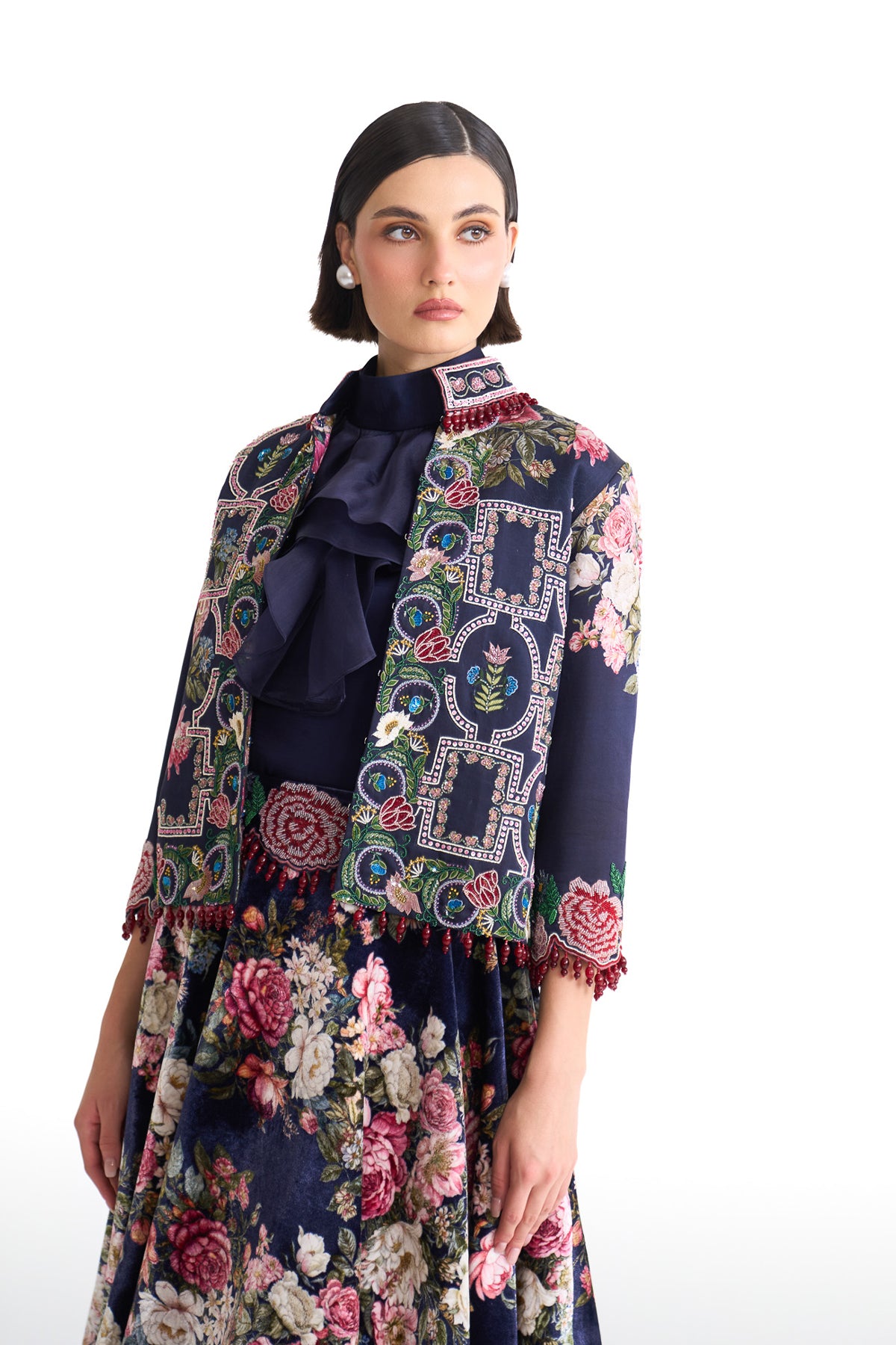 French rose jacket & balloon skirt set