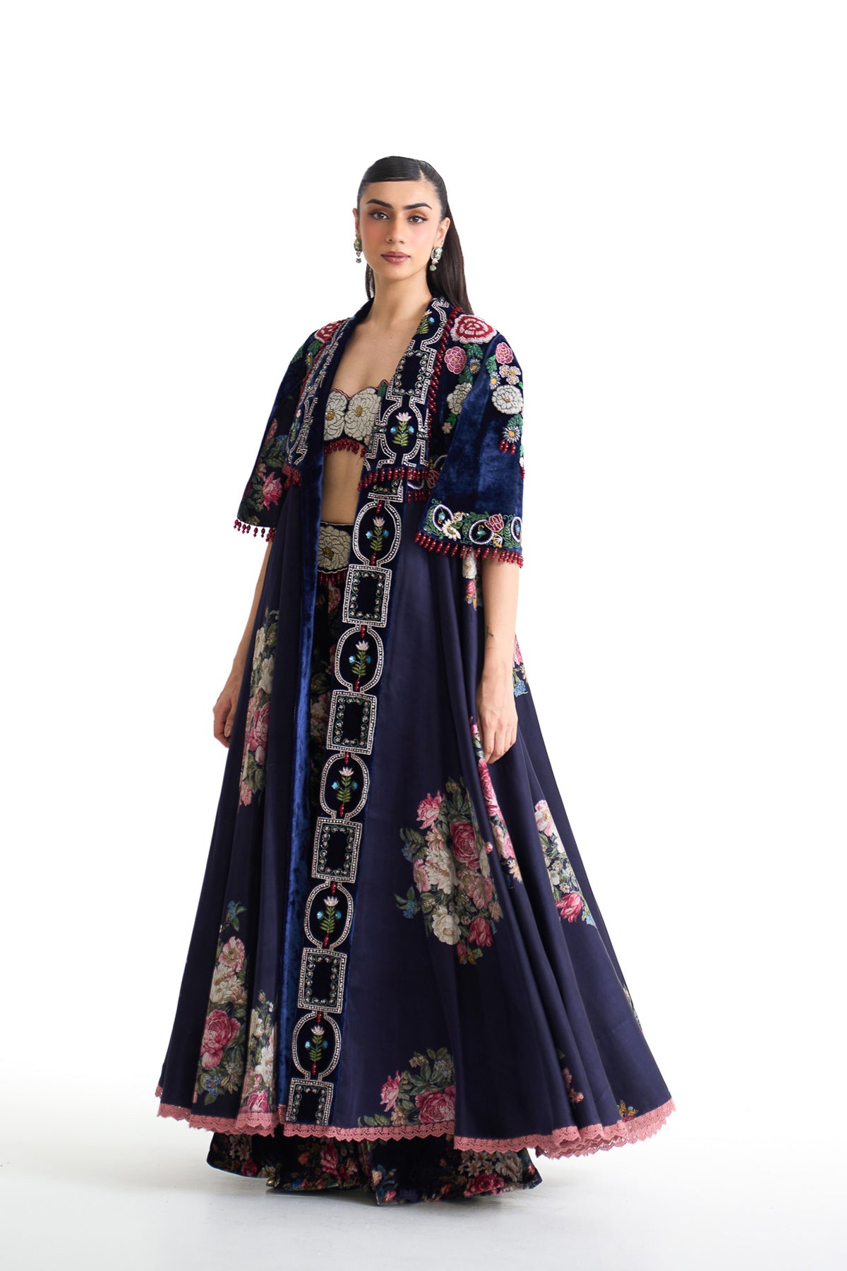French rose long jacket set
