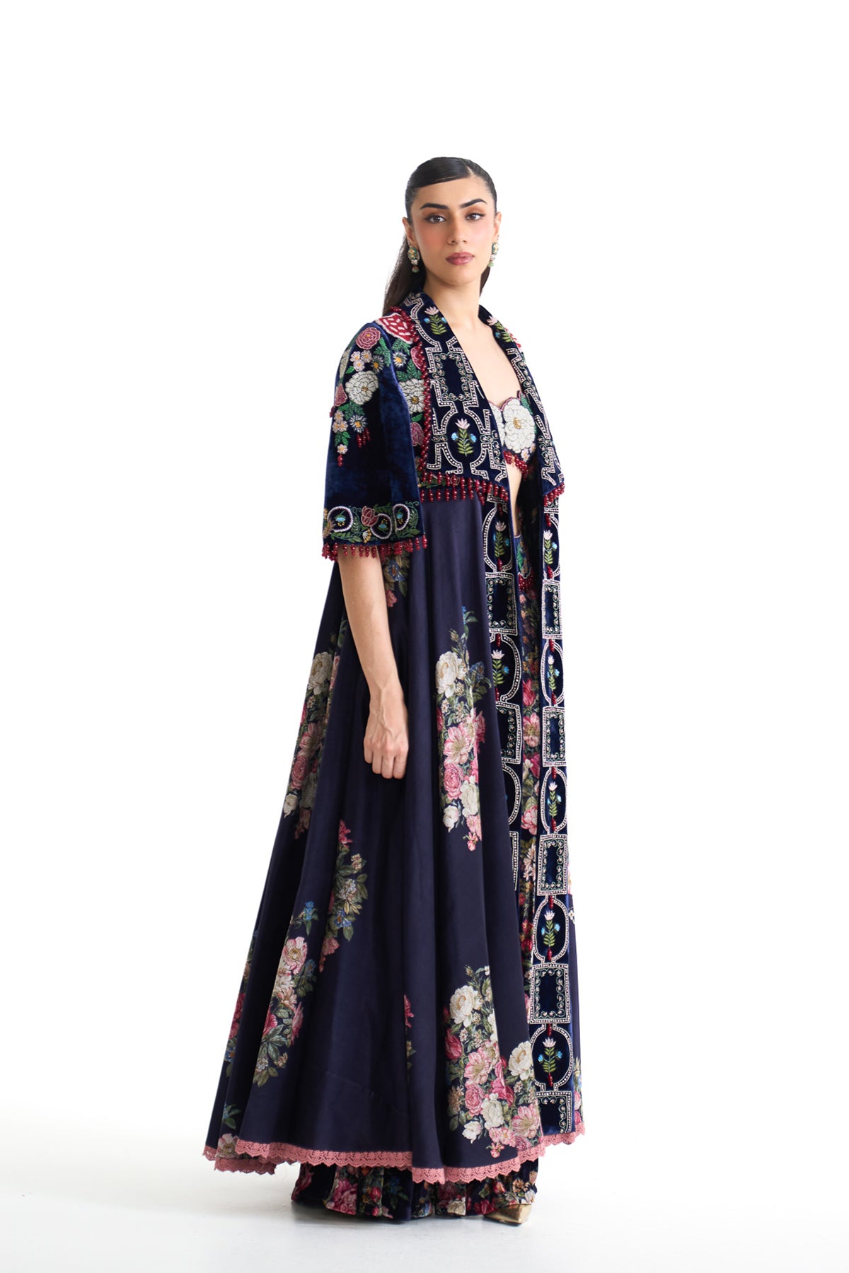 French rose long jacket set