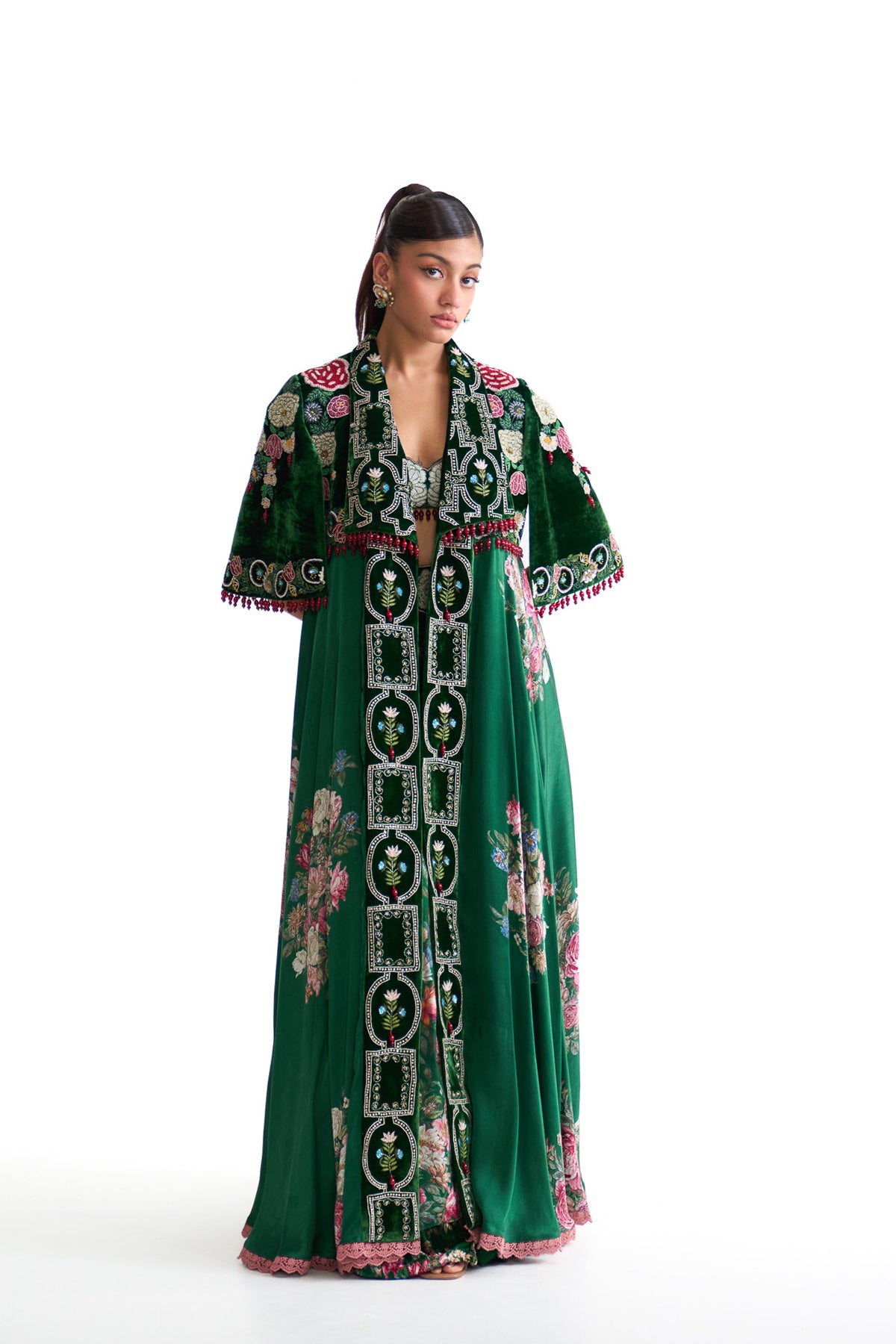 French rose long jacket set