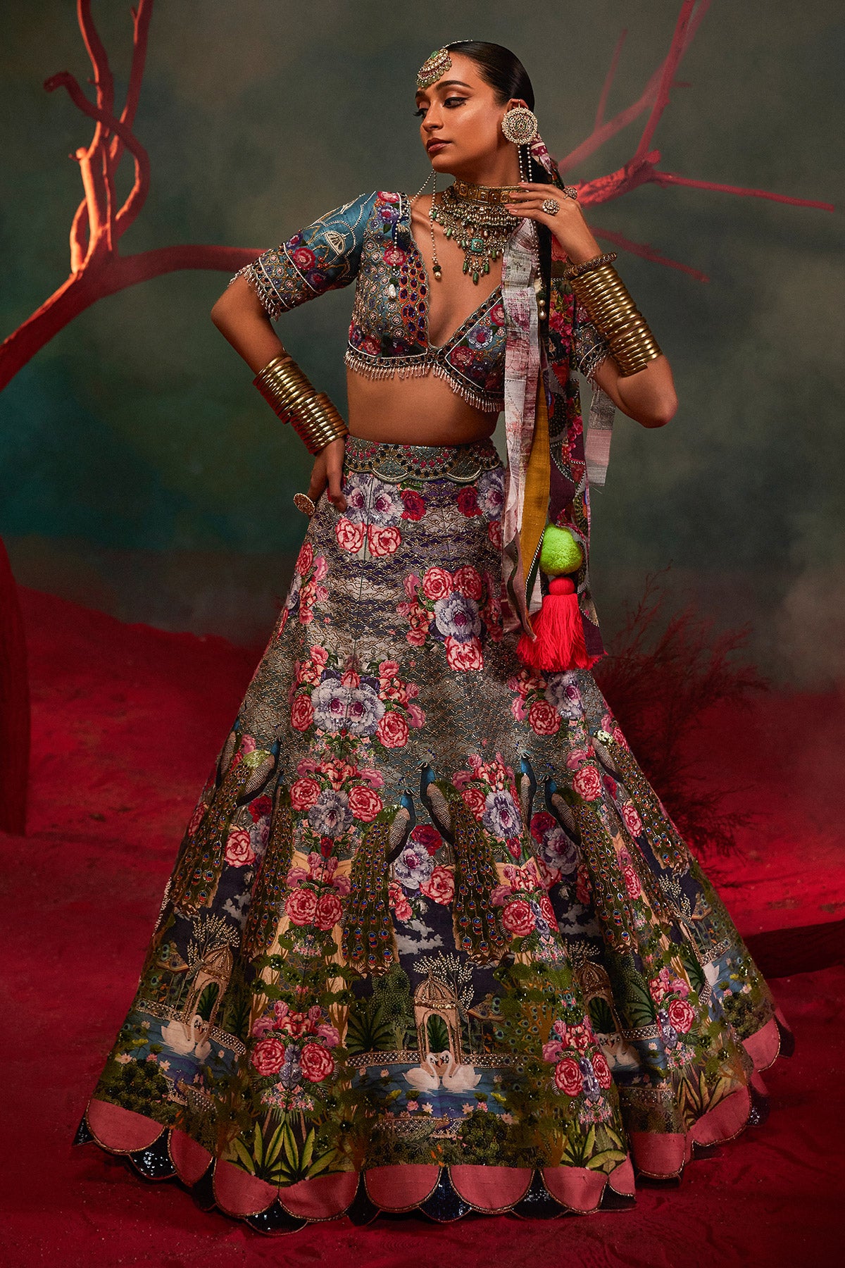 Shades Of Blue Peacock Lehenga