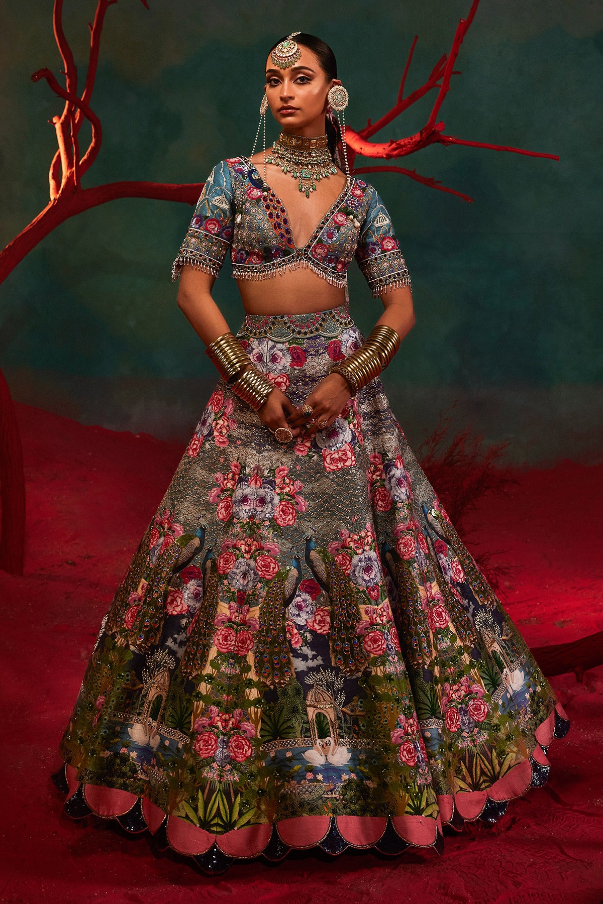 Shades Of Blue Peacock Lehenga