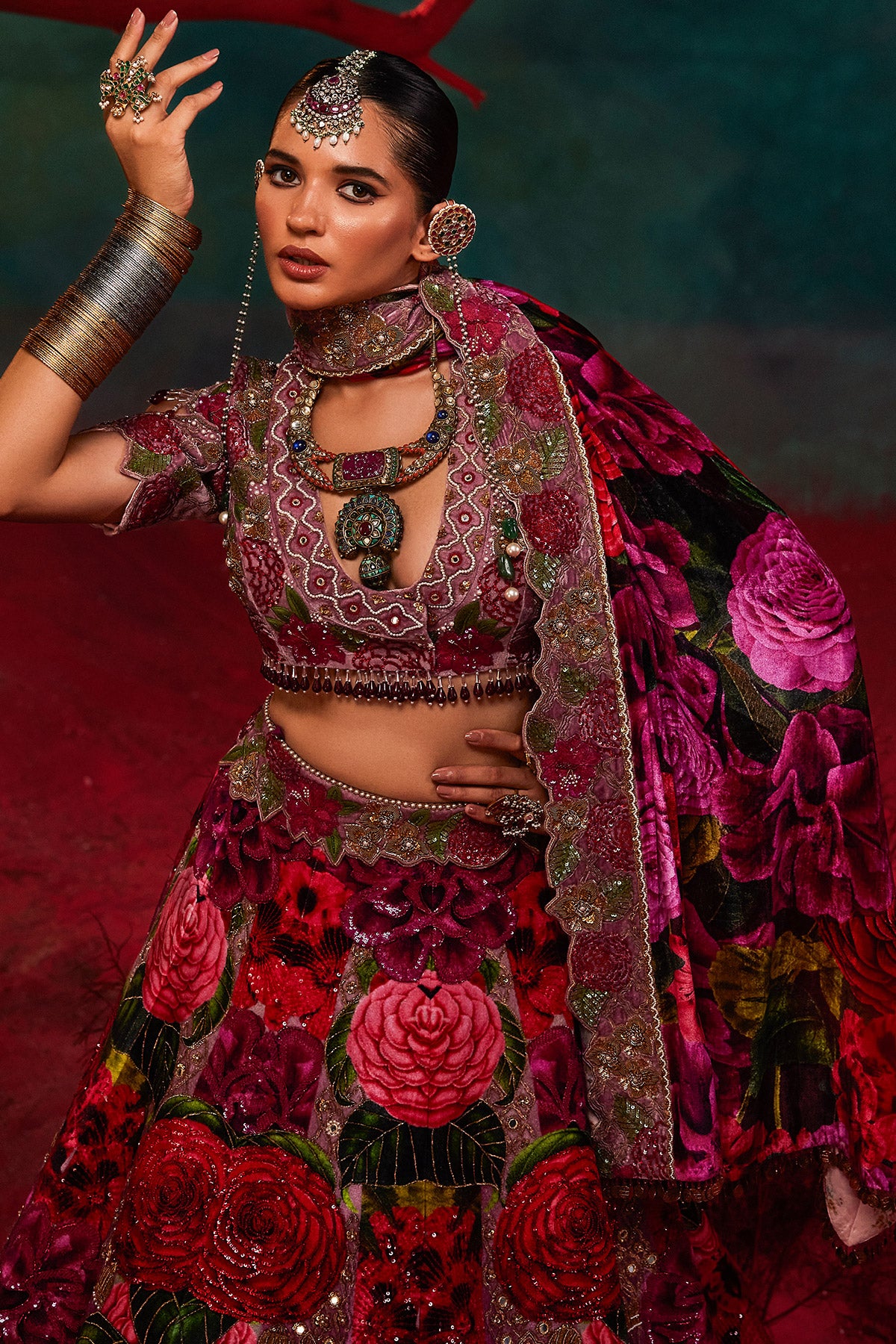 Rosette Velvet Lehenga